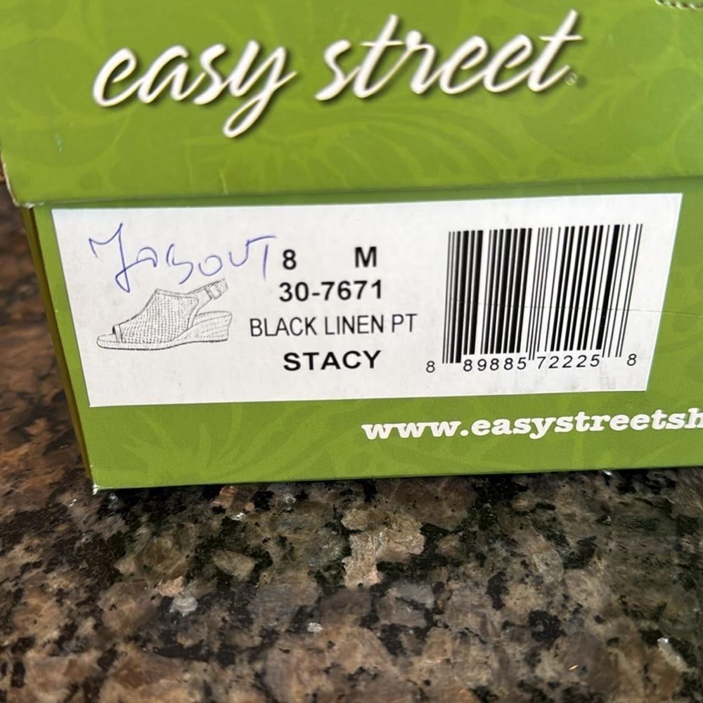 Easy street black Linen Stacy wedge espadrilles sandals 8 NIB - Picture 8 of 9
